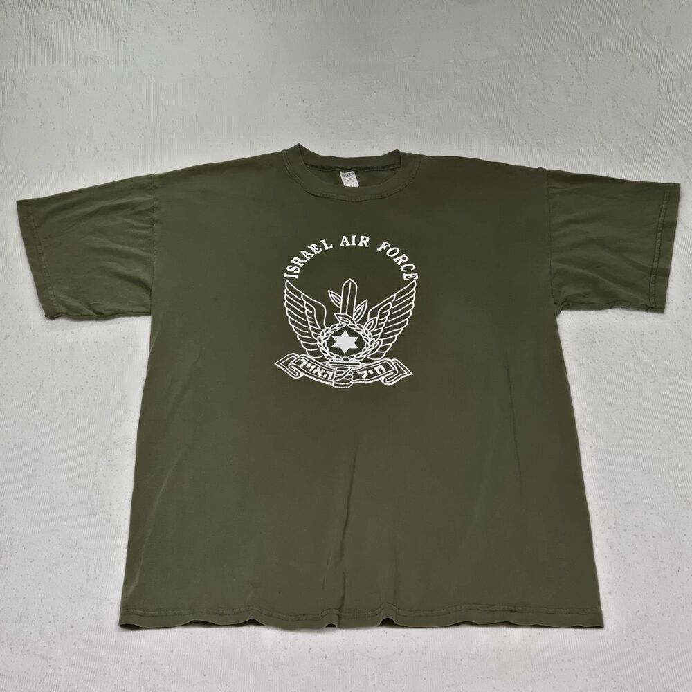 Vintage Nora Jerusalem Green Israel Air Force Mens XL Graphic Shirt Collectible